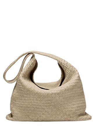 Massimo Dutti Nappa Leather Woven Croissant Bag